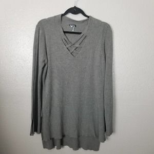 Vila Milano Hi-Lo Gray Criss Cross V-Neck Sweater L